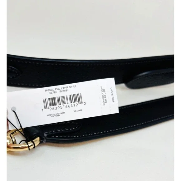Coach CZ785 Reversible Replacement Adjustable Strap Black Gold Stone Leather NWT - Picture 4 of 12